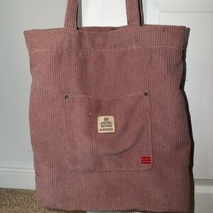 BDG Dusty Mauve Corduroy Tote Bag with Front Pocket